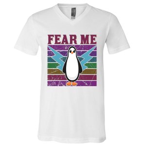 Fear Me Funny Penguin V-Neck T-Shirt