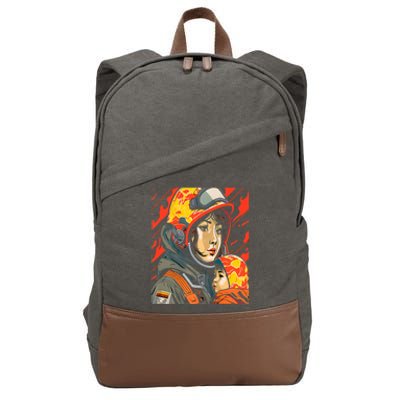 Firefighter Mom Firewoman Mother's Day Design Cotton Canvas Backpack