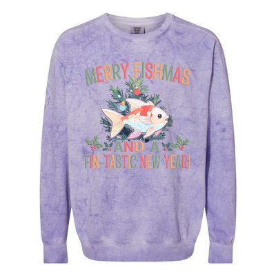 Fishing Merry Fishmas And A Fintastic New Year Gift Colorblast Crewneck Sweatshirt