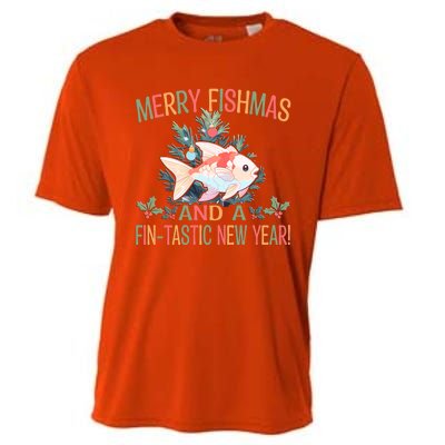 Fishing Merry Fishmas And A Fintastic New Year Gift Cooling Performance Crew T-Shirt