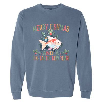 Fishing Merry Fishmas And A Fintastic New Year Gift Garment-Dyed Sweatshirt