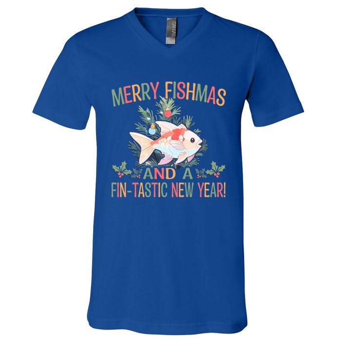 Fishing Merry Fishmas And A Fintastic New Year Gift V-Neck T-Shirt