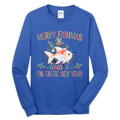 Fishing Merry Fishmas And A Fintastic New Year Gift Tall Long Sleeve T-Shirt