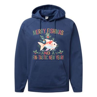 Fishing Merry Fishmas And A Fintastic New Year Gift Performance Fleece Hoodie