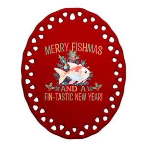 Fishing Merry Fishmas And A Fintastic New Year Gift Ceramic Oval Ornament