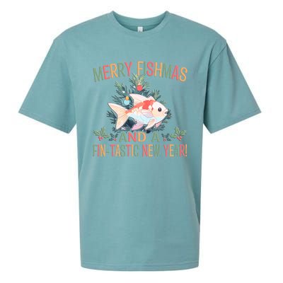 Fishing Merry Fishmas And A Fintastic New Year Gift Sueded Cloud Jersey T-Shirt