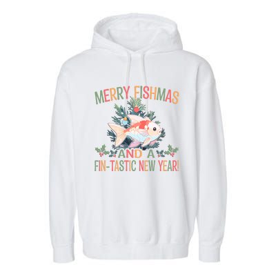 Fishing Merry Fishmas And A Fintastic New Year Gift Garment-Dyed Fleece Hoodie