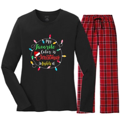 Funny My Favorite Color Is Christmas Lights Women's Long Sleeve Flannel Pajama Set 