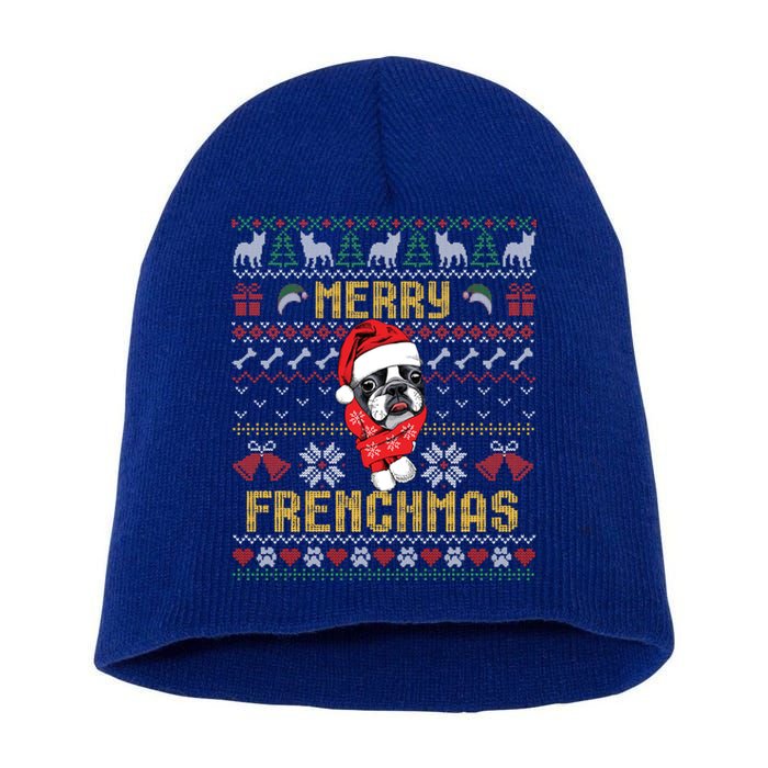 Funny Merry Frenchmas French Bulldog Christmas Ugly Sweater Meaningful Gift Short Acrylic Beanie