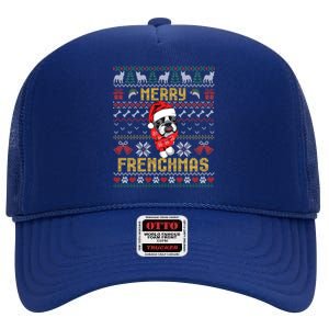 Funny Merry Frenchmas French Bulldog Christmas Ugly Sweater Meaningful Gift High Crown Mesh Back Trucker Hat