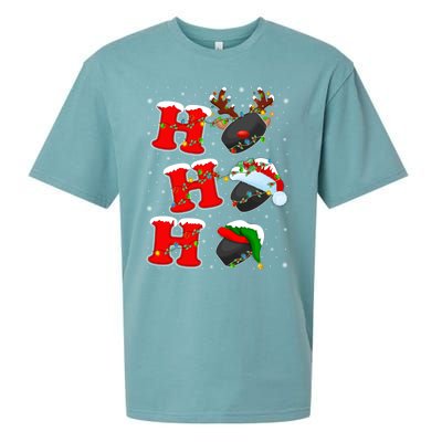 Funny Matching Family Santa Ho Ho Ho Ice Hockey Christmas Gift Sueded Cloud Jersey T-Shirt