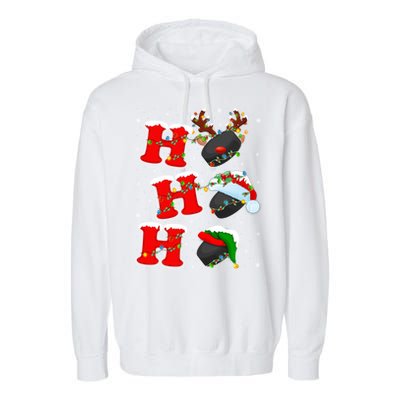 Funny Matching Family Santa Ho Ho Ho Ice Hockey Christmas Gift Garment-Dyed Fleece Hoodie