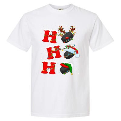 Funny Matching Family Santa Ho Ho Ho Ice Hockey Christmas Gift Garment-Dyed Heavyweight T-Shirt