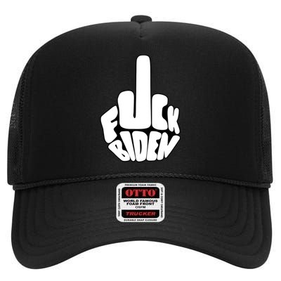 Funny Middle Finger Fuck Biden Anti Joe Biden High Crown Mesh Back Trucker Hat