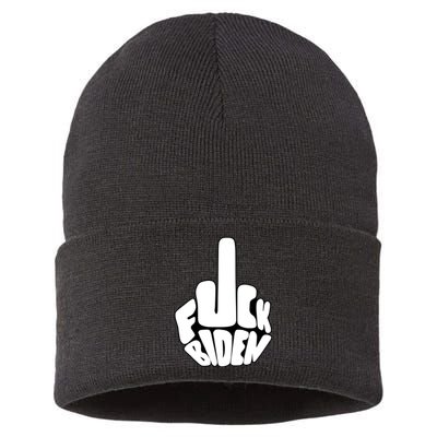 Funny Middle Finger Fuck Biden Anti Joe Biden Sustainable Knit Beanie