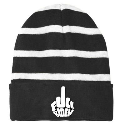 Funny Middle Finger Fuck Biden Anti Joe Biden Striped Beanie with Solid Band