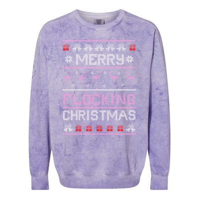 Flamingo Merry Flocking Christmas Funny Xmas Pajama Cool Gift Colorblast Crewneck Sweatshirt