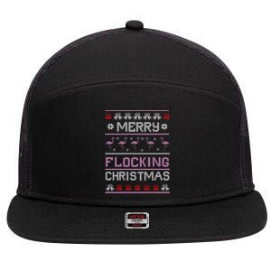 Flamingo Merry Flocking Christmas Funny Xmas Pajama Cool Gift 7 Panel Mesh Trucker Snapback Hat