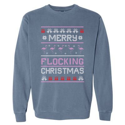 Flamingo Merry Flocking Christmas Funny Xmas Pajama Cool Gift Garment-Dyed Sweatshirt