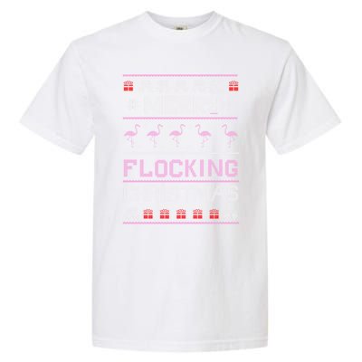 Flamingo Merry Flocking Christmas Funny Xmas Pajama Cool Gift Garment-Dyed Heavyweight T-Shirt