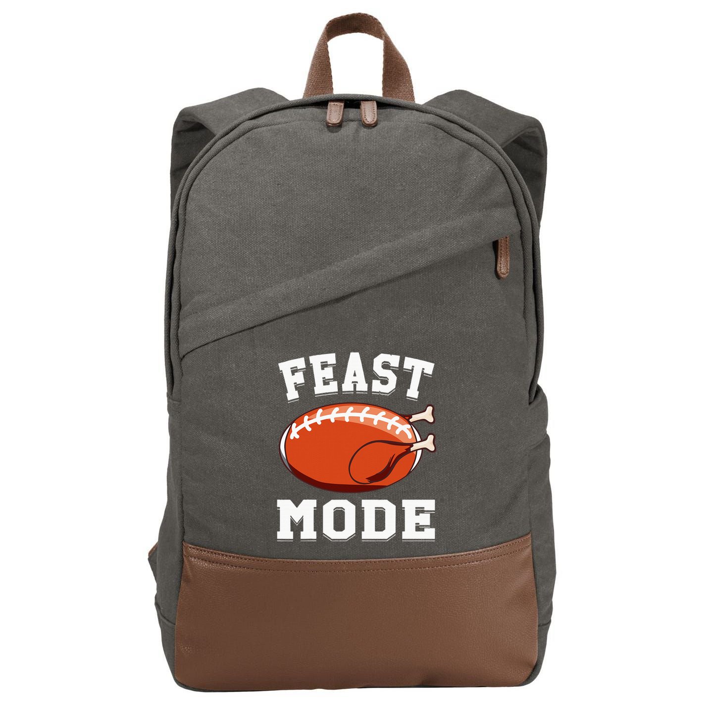 Feast Mode Football Turkey Funny Thanksgiving Gifts Cotton Canvas Backpack