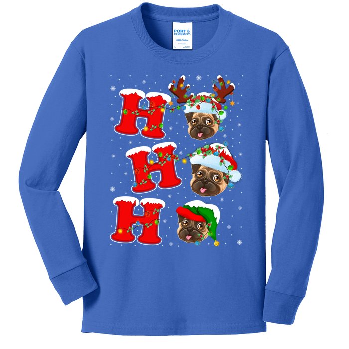 Funny Matching Family Santa Ho Ho Ho Pug Christmas Gift Kids Long Sleeve Shirt