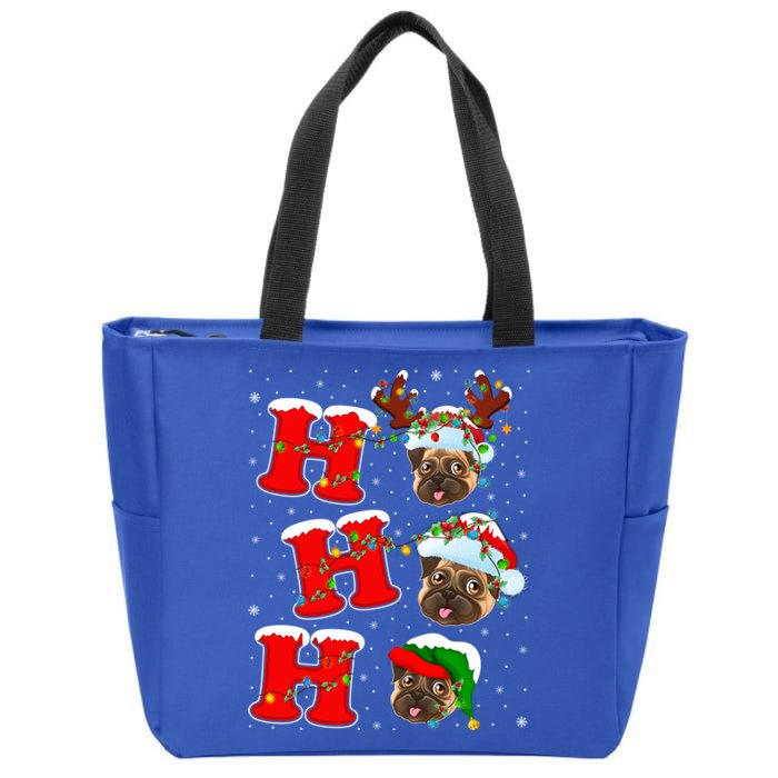 Funny Matching Family Santa Ho Ho Ho Pug Christmas Gift Zip Tote Bag