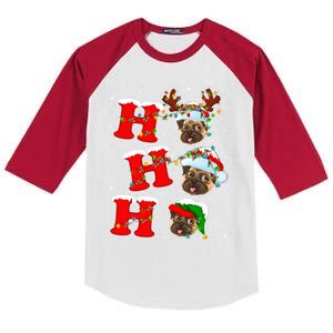 Funny Matching Family Santa Ho Ho Ho Pug Christmas Gift Kids Colorblock Raglan Jersey