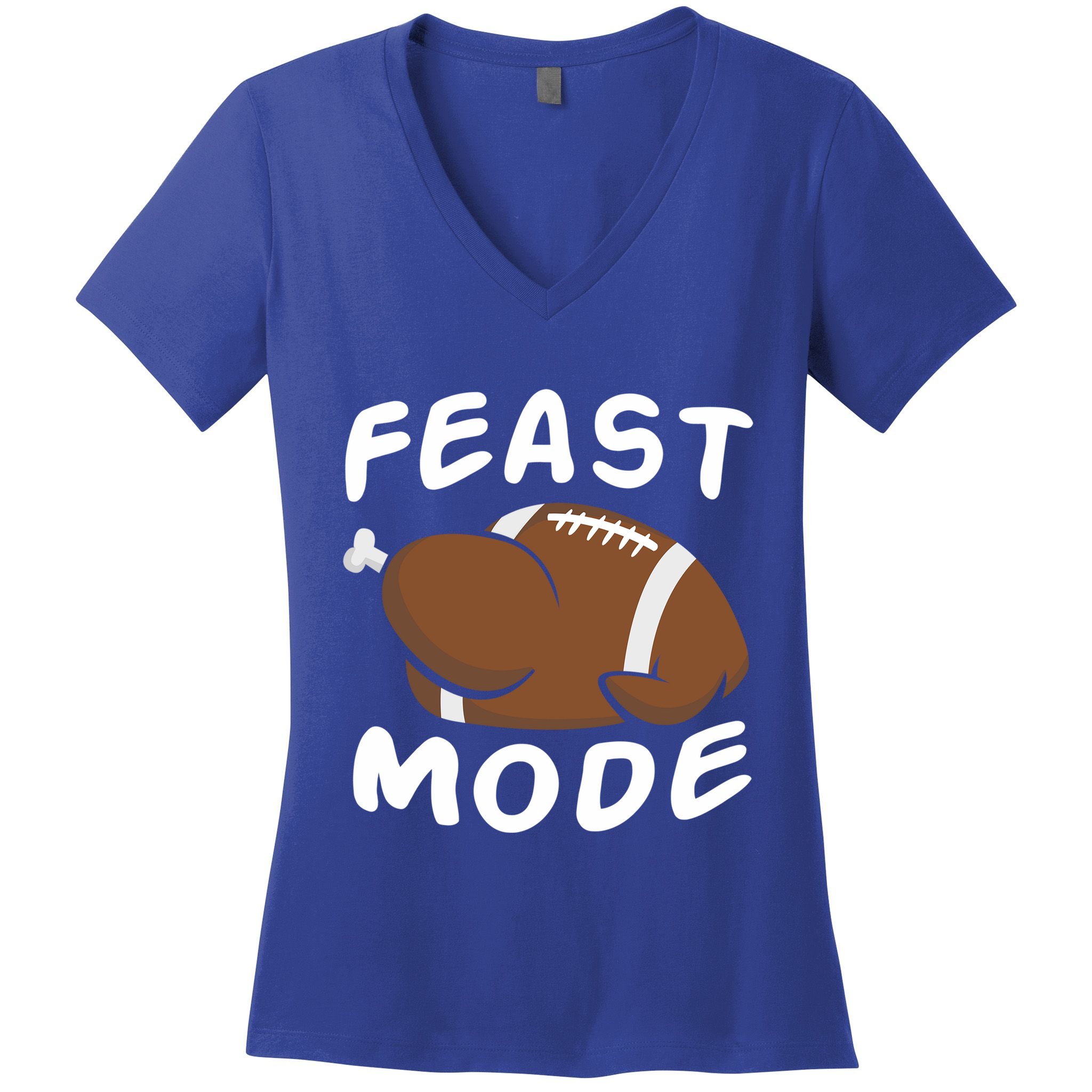 Feast Mode Football Turkey Funny Thanksgiving Gift Women's V-Neck T-Shirt