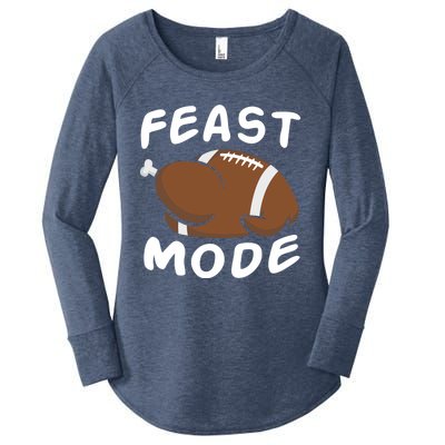 Feast Mode Football Turkey Funny Thanksgiving Gift Women's Perfect Tri Tunic Long Sleeve Shirt