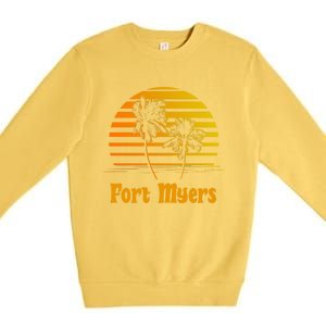 Fort Myers Florida Sunset Palm Trees Beach Vacation Cool Gift Premium Crewneck Sweatshirt