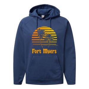 Fort Myers Florida Sunset Palm Trees Beach Vacation Cool Gift Performance Fleece Hoodie