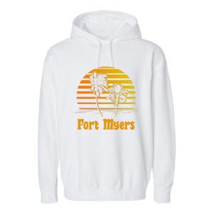 Fort Myers Florida Sunset Palm Trees Beach Vacation Cool Gift Garment-Dyed Fleece Hoodie