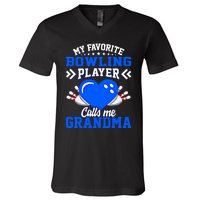 Fun My Favorite Bowling Player Calls Me Grandma Gift V-Neck T-Shirt