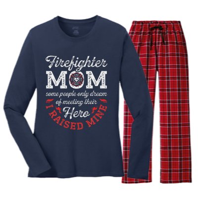 Firefighter Mom Firewoman Proud Moms Mother's Day VintageGift Women's Long Sleeve Flannel Pajama Set 