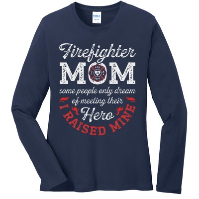 Firefighter Mom Firewoman Proud Moms Mother's Day VintageGift Ladies Long Sleeve Shirt