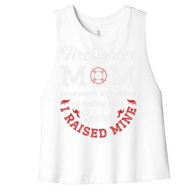 Firefighter Mom Firewoman Proud Moms Mother's Day VintageGift Women's Racerback Cropped Tank