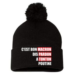 Funny Macron Pom Pom 12in Knit Beanie