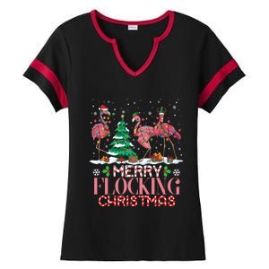 Flamingo Merry Flocking Christmas Funny Xmas Gift Ladies Halftime Notch Neck Tee