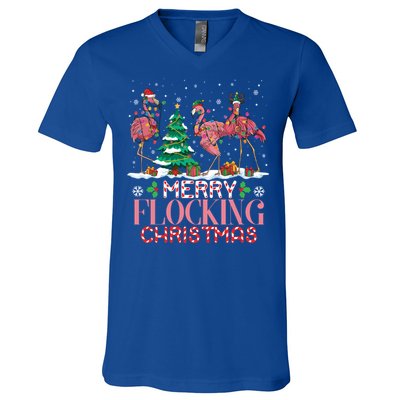 Flamingo Merry Flocking Christmas Funny Xmas Gift V-Neck T-Shirt