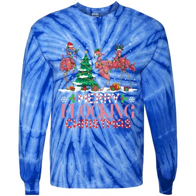 Flamingo Merry Flocking Christmas Funny Xmas Gift Tie-Dye Long Sleeve Shirt