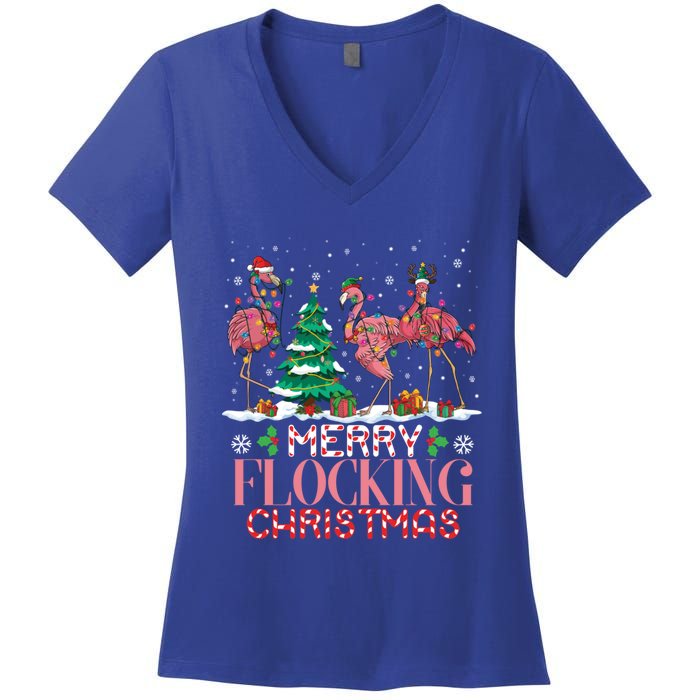 Flamingo Merry Flocking Christmas Funny Xmas Gift Women's V-Neck T-Shirt