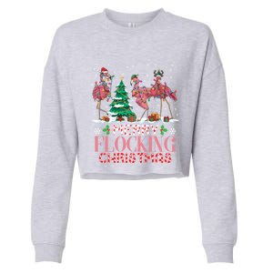 Flamingo Merry Flocking Christmas Funny Xmas Gift Cropped Pullover Crew