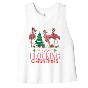 Flamingo Merry Flocking Christmas Funny Xmas Gift Women's Racerback Cropped Tank