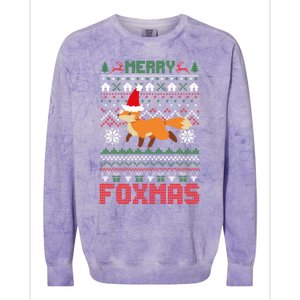 Funny Merry Foxtmas Ugly Christmas Fox Santa Hat Gift Colorblast Crewneck Sweatshirt