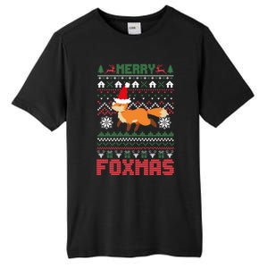 Funny Merry Foxtmas Ugly Christmas Fox Santa Hat Gift Tall Fusion ChromaSoft Performance T-Shirt