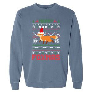 Funny Merry Foxtmas Ugly Christmas Fox Santa Hat Gift Garment-Dyed Sweatshirt