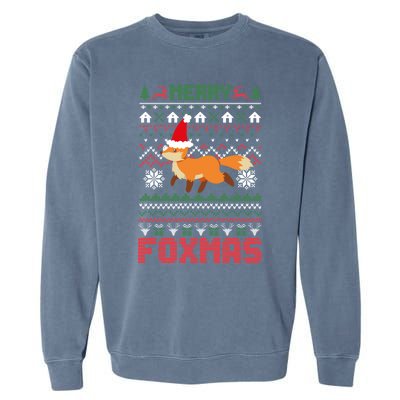 Funny Merry Foxtmas Ugly Christmas Fox Santa Hat Gift Garment-Dyed Sweatshirt