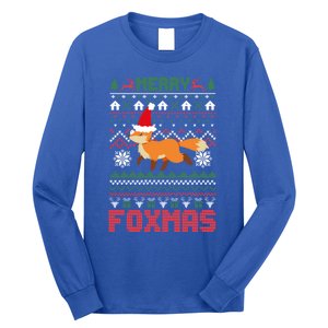 Funny Merry Foxtmas Ugly Christmas Fox Santa Hat Gift Long Sleeve Shirt