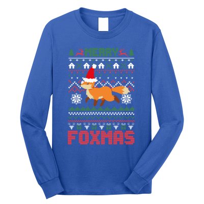 Funny Merry Foxtmas Ugly Christmas Fox Santa Hat Gift Long Sleeve Shirt